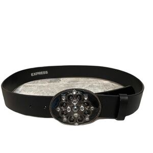 ❤️ EXPRESS LEATHER RHINESTONE BUCKLE BELT SIZE SMALL BLACK
